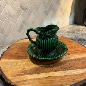 Vintage Inarco Holly Berry Christmas creamer with attached underplate